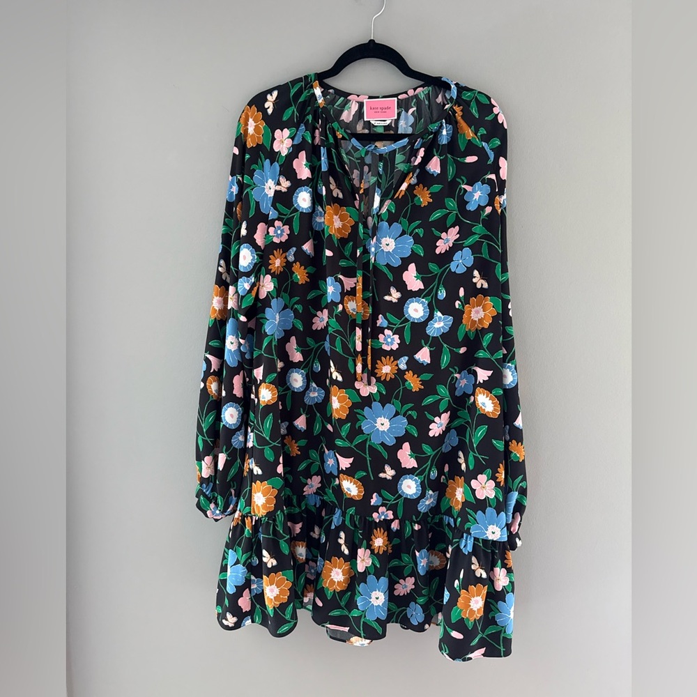 kate spade Black Dress with Blue, Pink, Green & Tan Floral Print